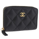 CHANEL Matelasse Coin Purse Caviar Skin Black Gold CC Auth 212575M-1