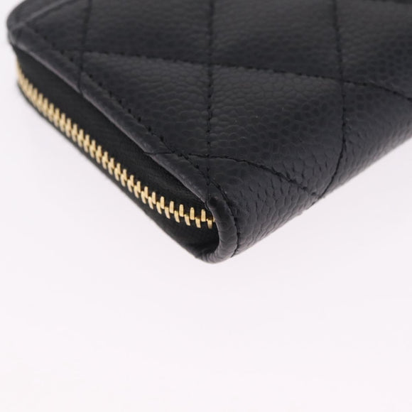 CHANEL Matelasse Coin Purse Caviar Skin Black Gold CC Auth 212575M