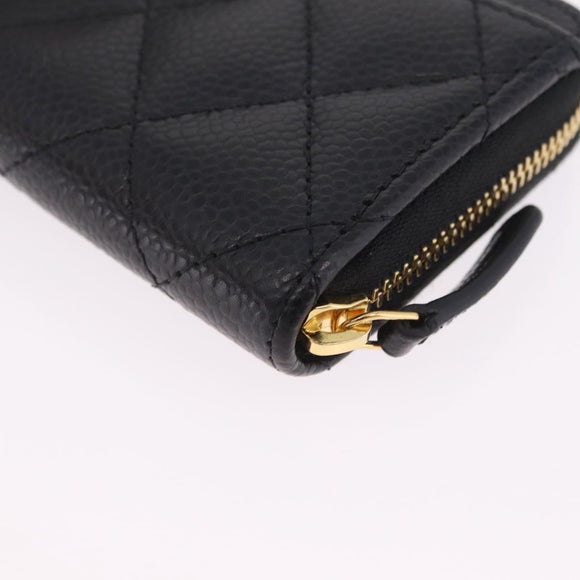 CHANEL Matelasse Coin Purse Caviar Skin Black Gold CC Auth 212575M