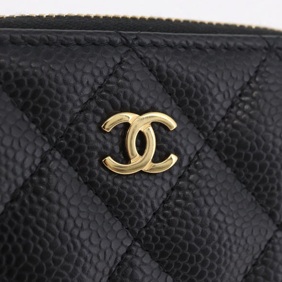 CHANEL Matelasse Coin Purse Caviar Skin Black Gold CC Auth 212575M