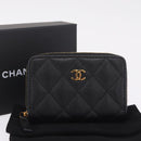 CHANEL Matelasse Coin Purse Caviar Skin Black Gold CC Auth 212575M-20