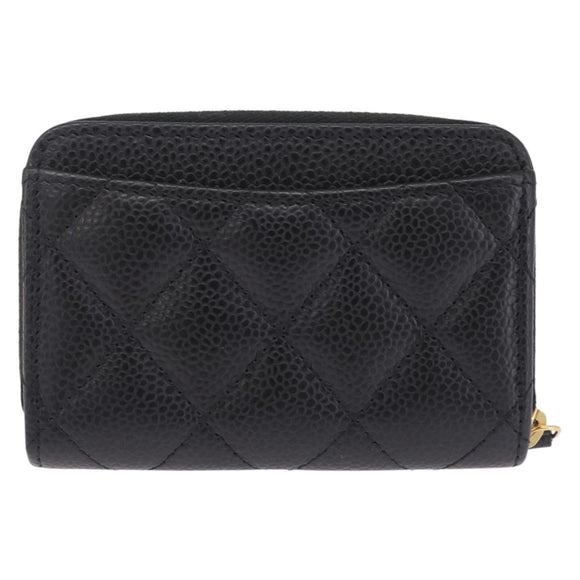 CHANEL Matelasse Coin Purse Caviar Skin Black Gold CC Auth 212575M