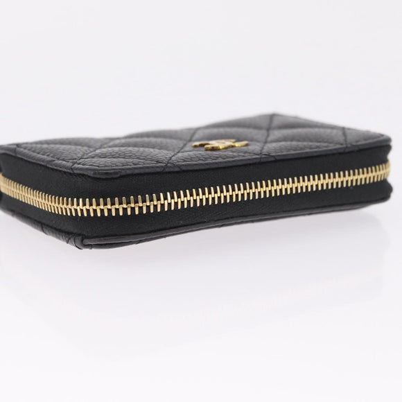CHANEL Matelasse Coin Purse Caviar Skin Black Gold CC Auth 212575M