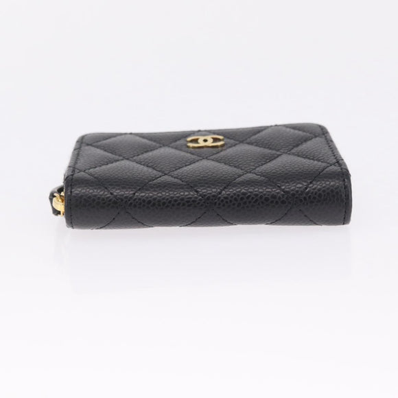 CHANEL Matelasse Coin Purse Caviar Skin Black Gold CC Auth 212575M