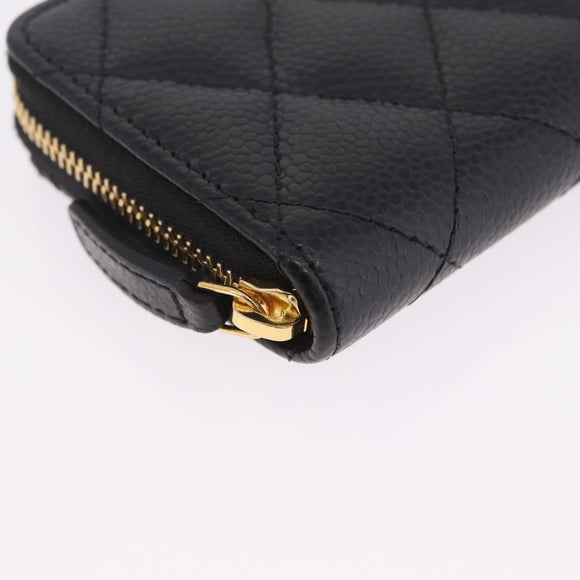 CHANEL Matelasse Coin Purse Caviar Skin Black Gold CC Auth 212575M