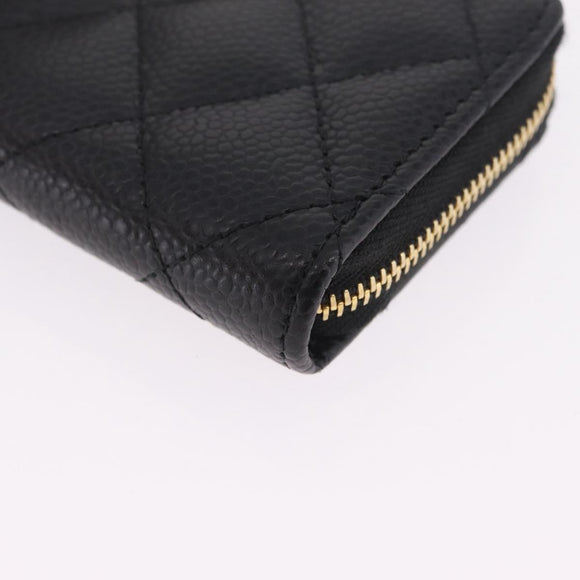 CHANEL Matelasse Coin Purse Caviar Skin Black Gold CC Auth 212575M