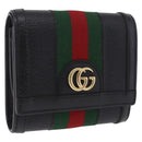 GUCCI GG Marmont Web Sherry Line Wallet Leather Black Gold 719887 Auth 212576M-1