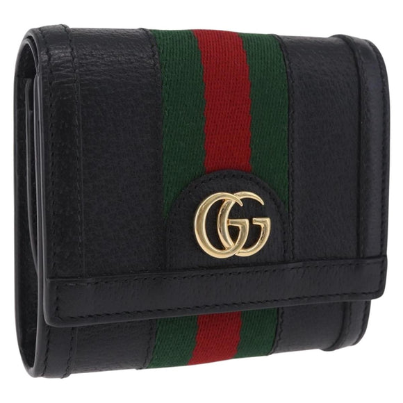 GUCCI GG Marmont Web Sherry Line Wallet Leather Black Gold 719887 Auth 212576M