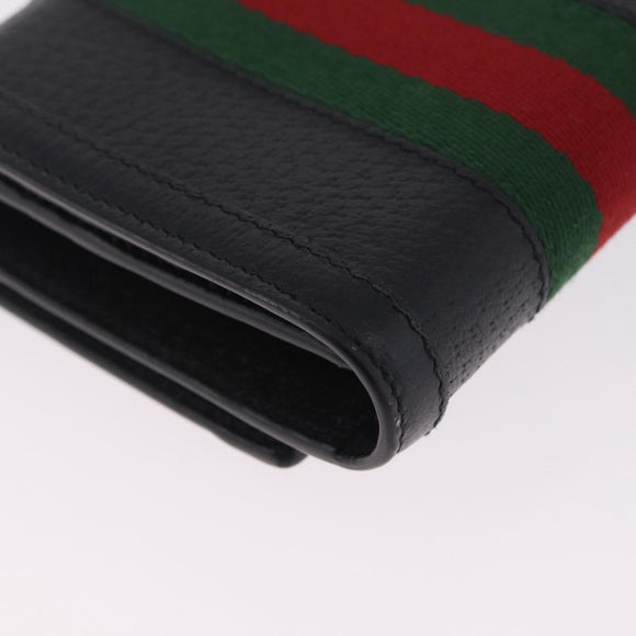 GUCCI GG Marmont Web Sherry Line Wallet Leather Black Gold 719887 Auth 212576M