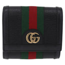 GUCCI GG Marmont Web Sherry Line Wallet Leather Black Gold 719887 Auth 212576M-2