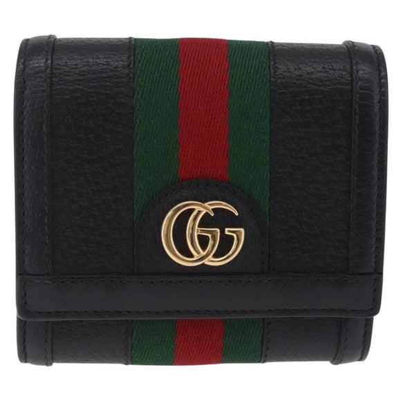 GUCCI GG Marmont Web Sherry Line Wallet Leather Black Gold 719887 Auth 212576M