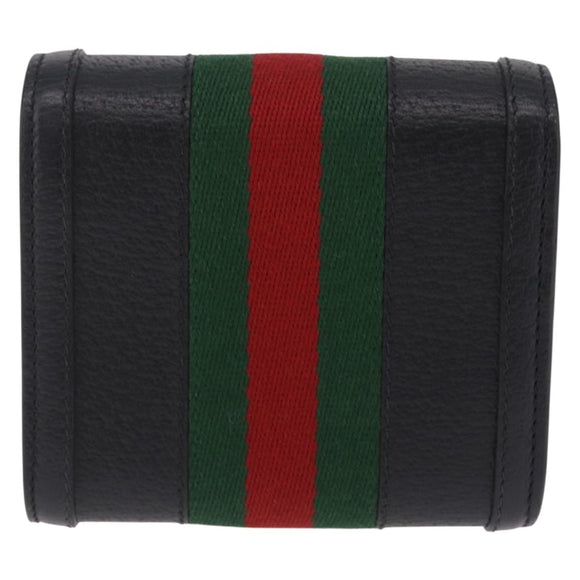 GUCCI GG Marmont Web Sherry Line Wallet Leather Black Gold 719887 Auth 212576M