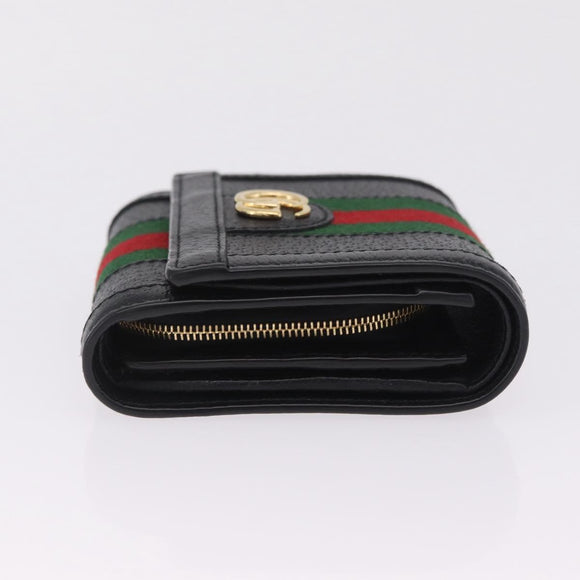 GUCCI GG Marmont Web Sherry Line Wallet Leather Black Gold 719887 Auth 212576M
