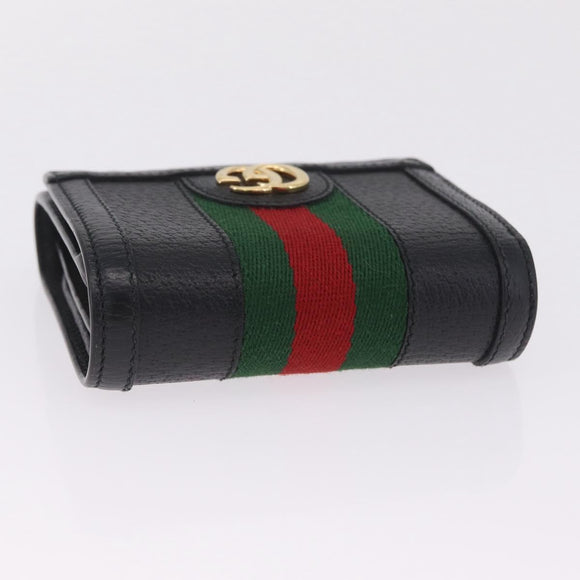 GUCCI GG Marmont Web Sherry Line Wallet Leather Black Gold 719887 Auth 212576M