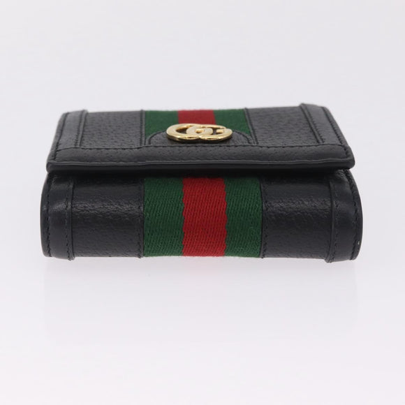 GUCCI GG Marmont Web Sherry Line Wallet Leather Black Gold 719887 Auth 212576M