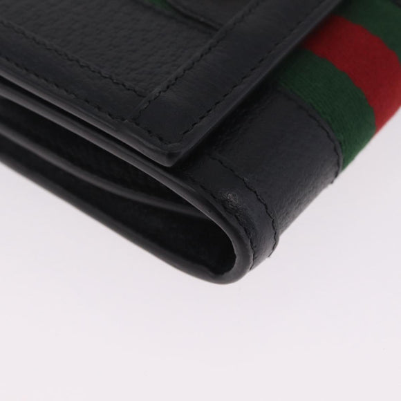 GUCCI GG Marmont Web Sherry Line Wallet Leather Black Gold 719887 Auth 212576M