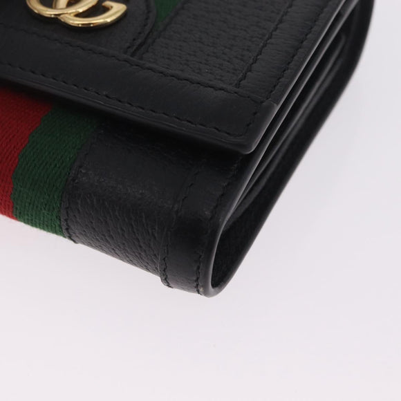 GUCCI GG Marmont Web Sherry Line Wallet Leather Black Gold 719887 Auth 212576M