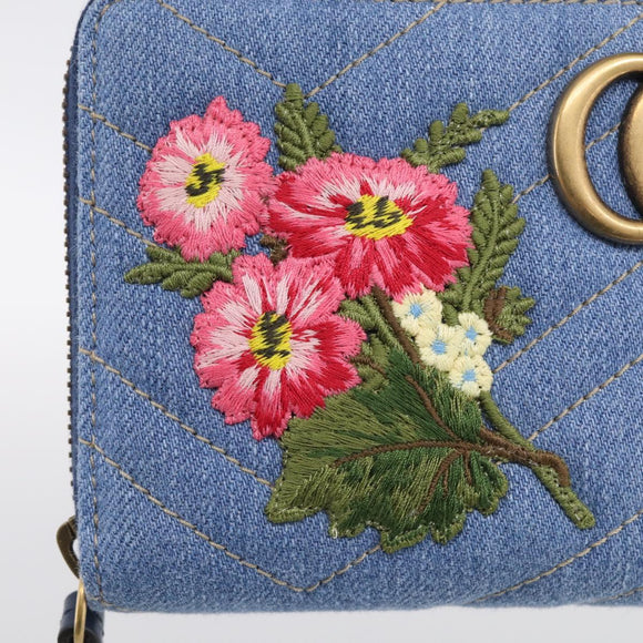 GUCCI GG Marmont Long Wallet Denim Blue Gold 443123 Auth 212577M