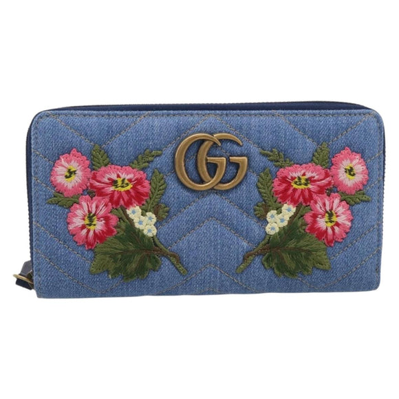 GUCCI GG Marmont Long Wallet Denim Blue Gold 443123 Auth 212577M