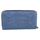 GUCCI GG Marmont Long Wallet Denim Blue Gold 443123 Auth 212577M-3
