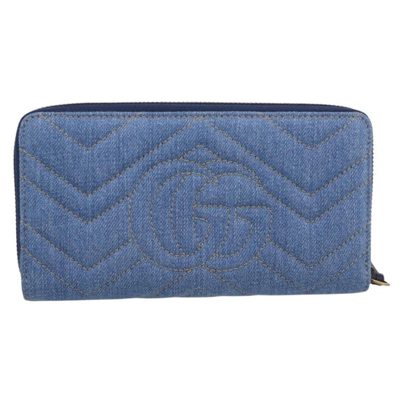 GUCCI GG Marmont Long Wallet Denim Blue Gold 443123 Auth 212577M