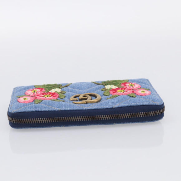GUCCI GG Marmont Long Wallet Denim Blue Gold 443123 Auth 212577M