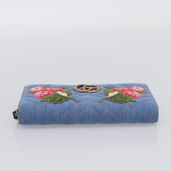 GUCCI GG Marmont Long Wallet Denim Blue Gold 443123 Auth 212577M