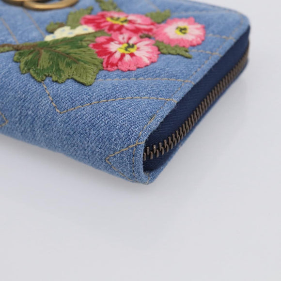 GUCCI GG Marmont Long Wallet Denim Blue Gold 443123 Auth 212577M