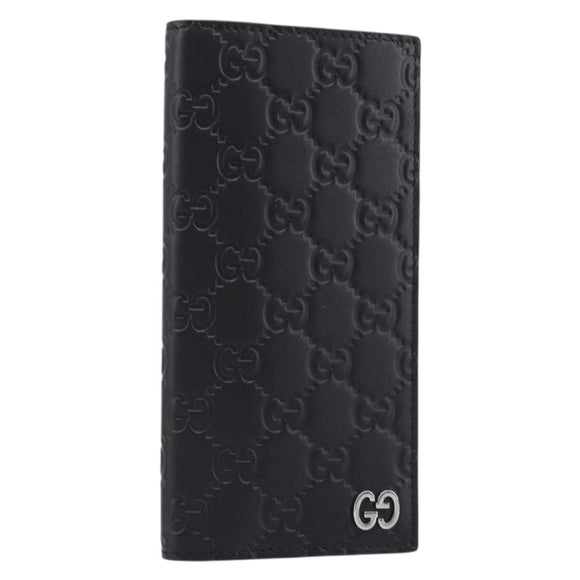 GUCCI GG Canvas Guccissima Long Wallet Leather Black Silver 473920 Auth 212578M