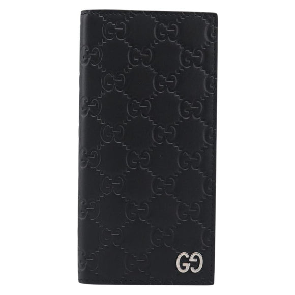GUCCI GG Canvas Guccissima Long Wallet Leather Black Silver 473920 Auth 212578M