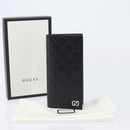 GUCCI GG Canvas Guccissima Long Wallet Leather Black Silver 473920 Auth 212578M-24