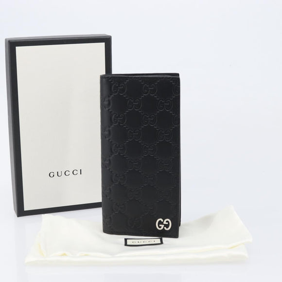 GUCCI GG Canvas Guccissima Long Wallet Leather Black Silver 473920 Auth 212578M