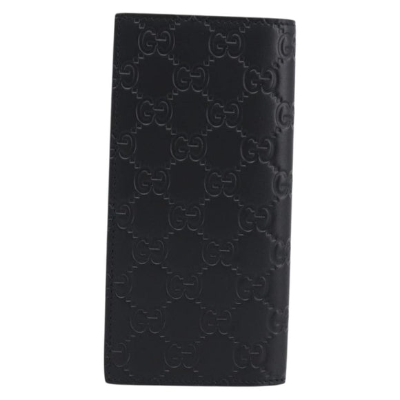 GUCCI GG Canvas Guccissima Long Wallet Leather Black Silver 473920 Auth 212578M