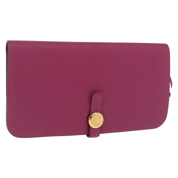 HERMES Dogon Long Wallet Leather Purple Gold Auth 212580M