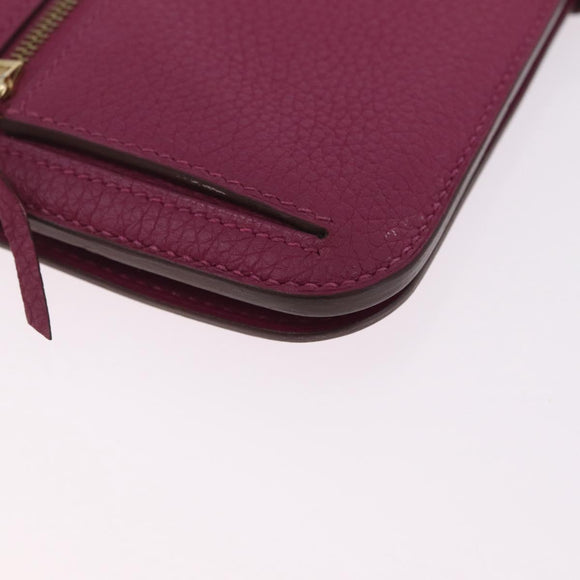 HERMES Dogon Long Wallet Leather Purple Gold Auth 212580M