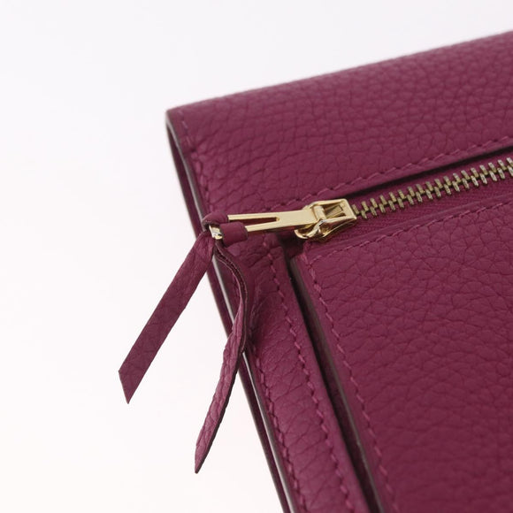 HERMES Dogon Long Wallet Leather Purple Gold Auth 212580M