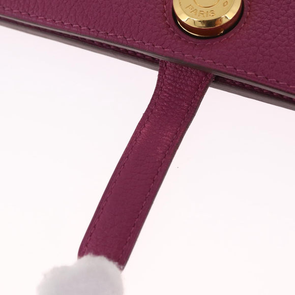 HERMES Dogon Long Wallet Leather Purple Gold Auth 212580M