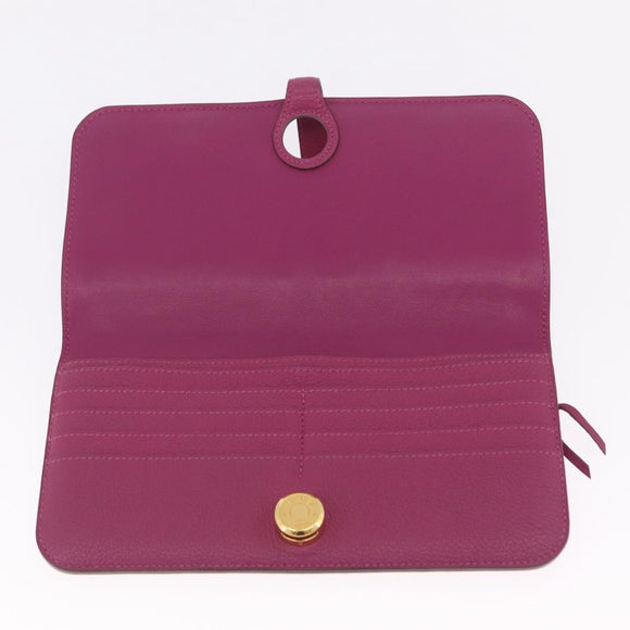 HERMES Dogon Long Wallet Leather Purple Gold Auth 212580M