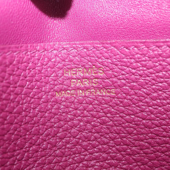 HERMES Dogon Long Wallet Leather Purple Gold Auth 212580M