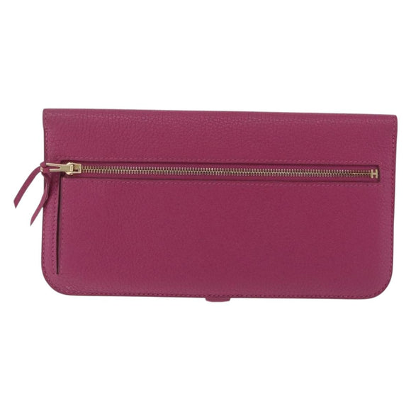 HERMES Dogon Long Wallet Leather Purple Gold Auth 212580M