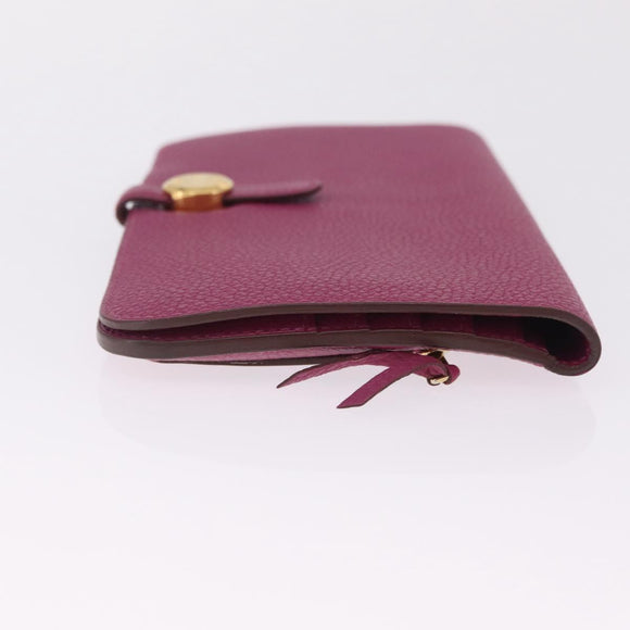 HERMES Dogon Long Wallet Leather Purple Gold Auth 212580M