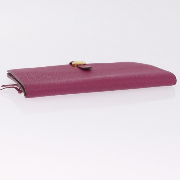 HERMES Dogon Long Wallet Leather Purple Gold Auth 212580M