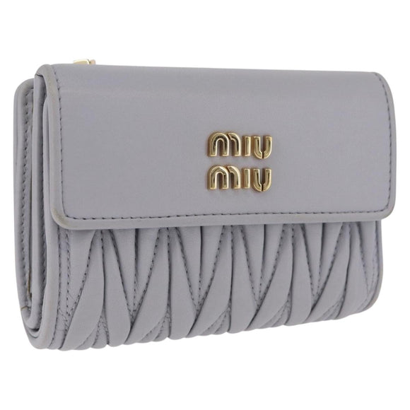 Miu Miu Matelasse Wallet Leather Gray Gold Auth 212584V