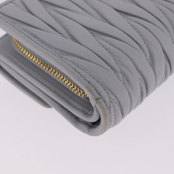 Miu Miu Matelasse Wallet Leather Gray Gold Auth 212584V