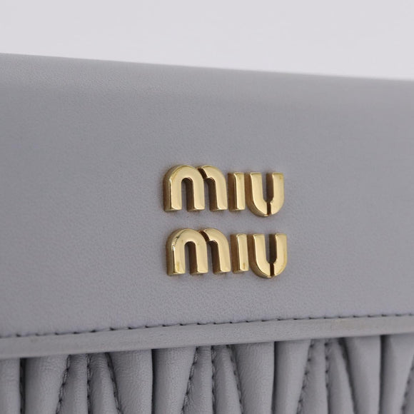 Miu Miu Matelasse Wallet Leather Gray Gold Auth 212584V