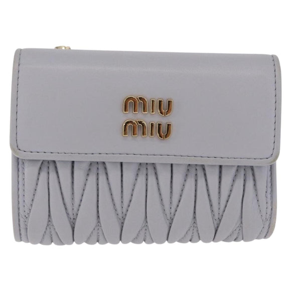Miu Miu Matelasse Wallet Leather Gray Gold Auth 212584V