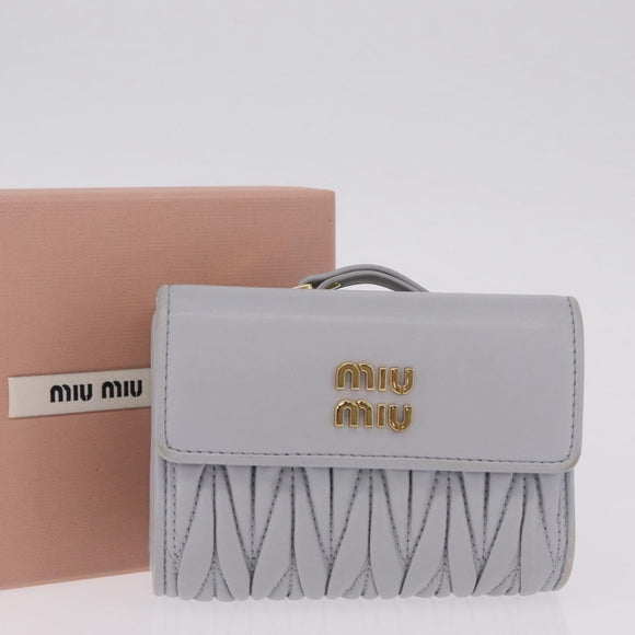 Miu Miu Matelasse Wallet Leather Gray Gold Auth 212584V