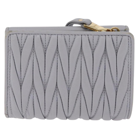 Miu Miu Matelasse Wallet Leather Gray Gold Auth 212584V