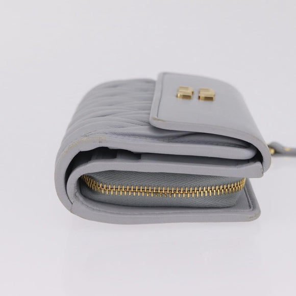 Miu Miu Matelasse Wallet Leather Gray Gold Auth 212584V