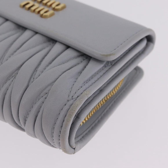 Miu Miu Matelasse Wallet Leather Gray Gold Auth 212584V